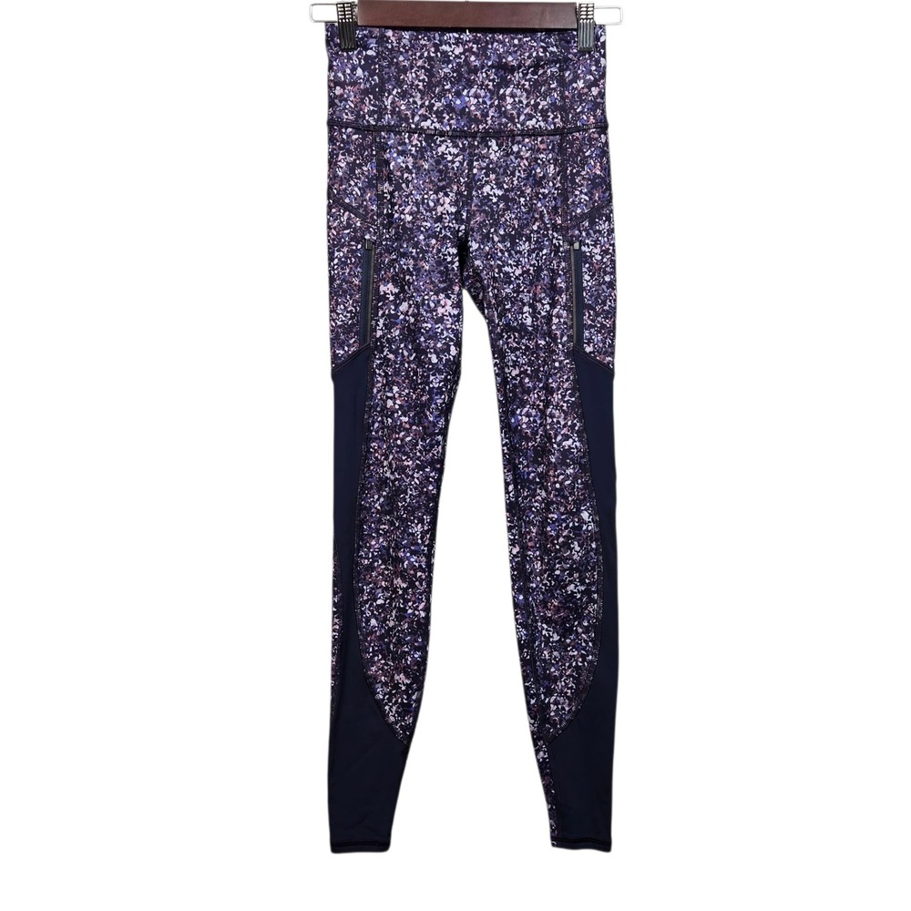 Athleta Rainier Printed Mesh‎ XXS High Rise Purple Navy Floral Leggings